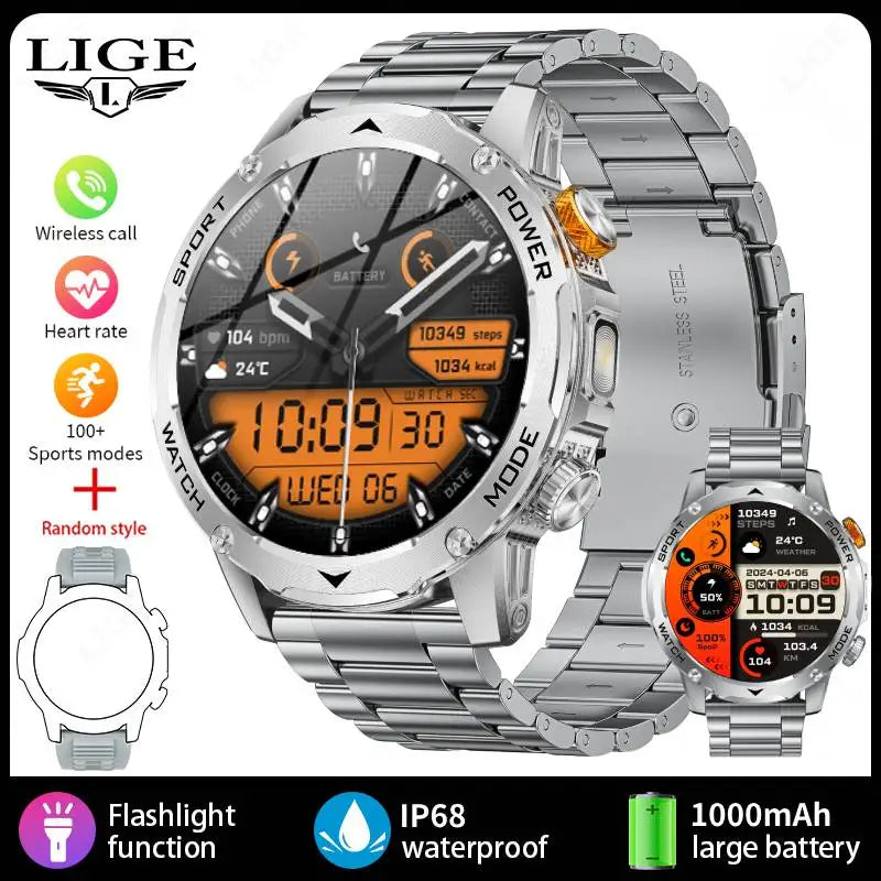 Outdoor Smartwatch 2025 – 1000 mAh Battery, Flashlight, Bluetooth Call