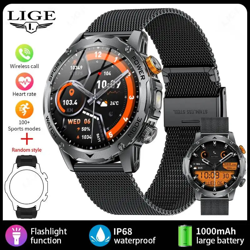 Outdoor Smartwatch 2025 – 1000 mAh Battery, Flashlight, Bluetooth Call