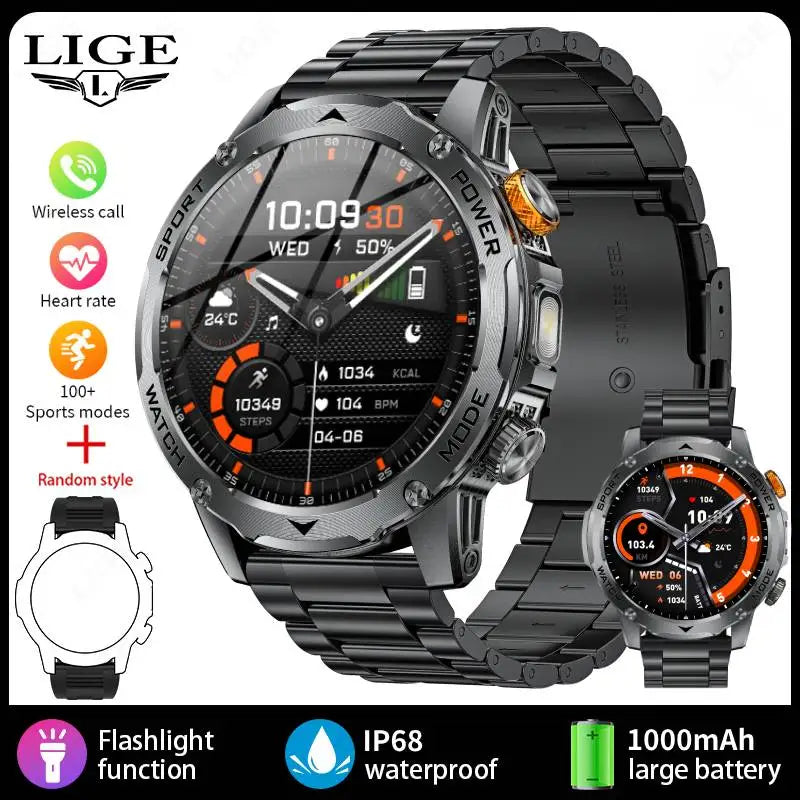 Outdoor Smartwatch 2025 – 1000 mAh Battery, Flashlight, Bluetooth Call