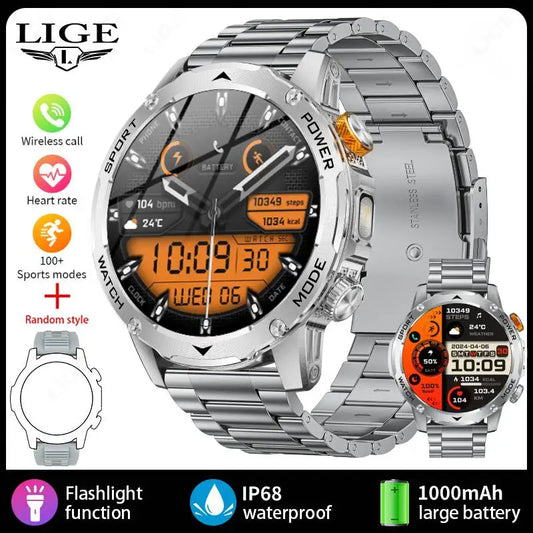 Outdoor Smartwatch 2025 – 1000 mAh Battery, Flashlight, Bluetooth Call