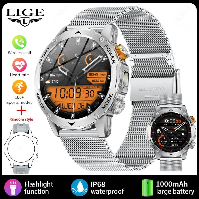 Outdoor Smartwatch 2025 – 1000 mAh Battery, Flashlight, Bluetooth Call
